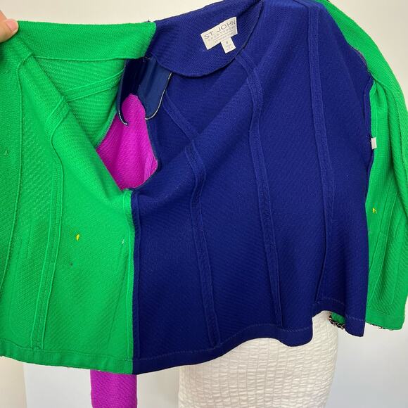St. John Knit Blazer Double Breasted Color-Block Chain Accent Gold Buttons | 8 - Picture 12 of 15